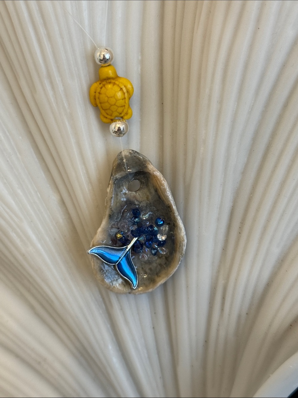 Rear View Mirror Charm Whale Tail Pendant with Turtle Accents